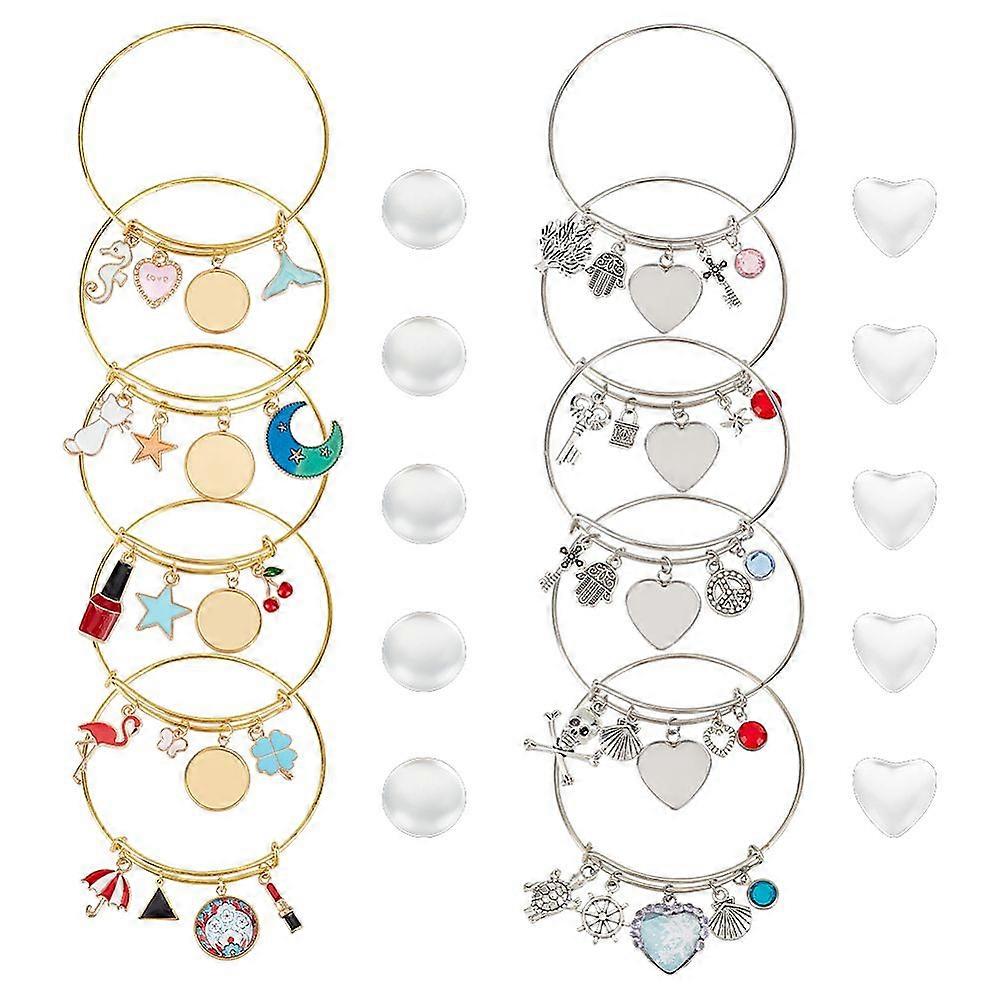 DIY Blank Dome Charm Bangle Making Kits Alloy Expandable Bangles Platinum Golden Bangle Making: Inner Diameter: 60mm