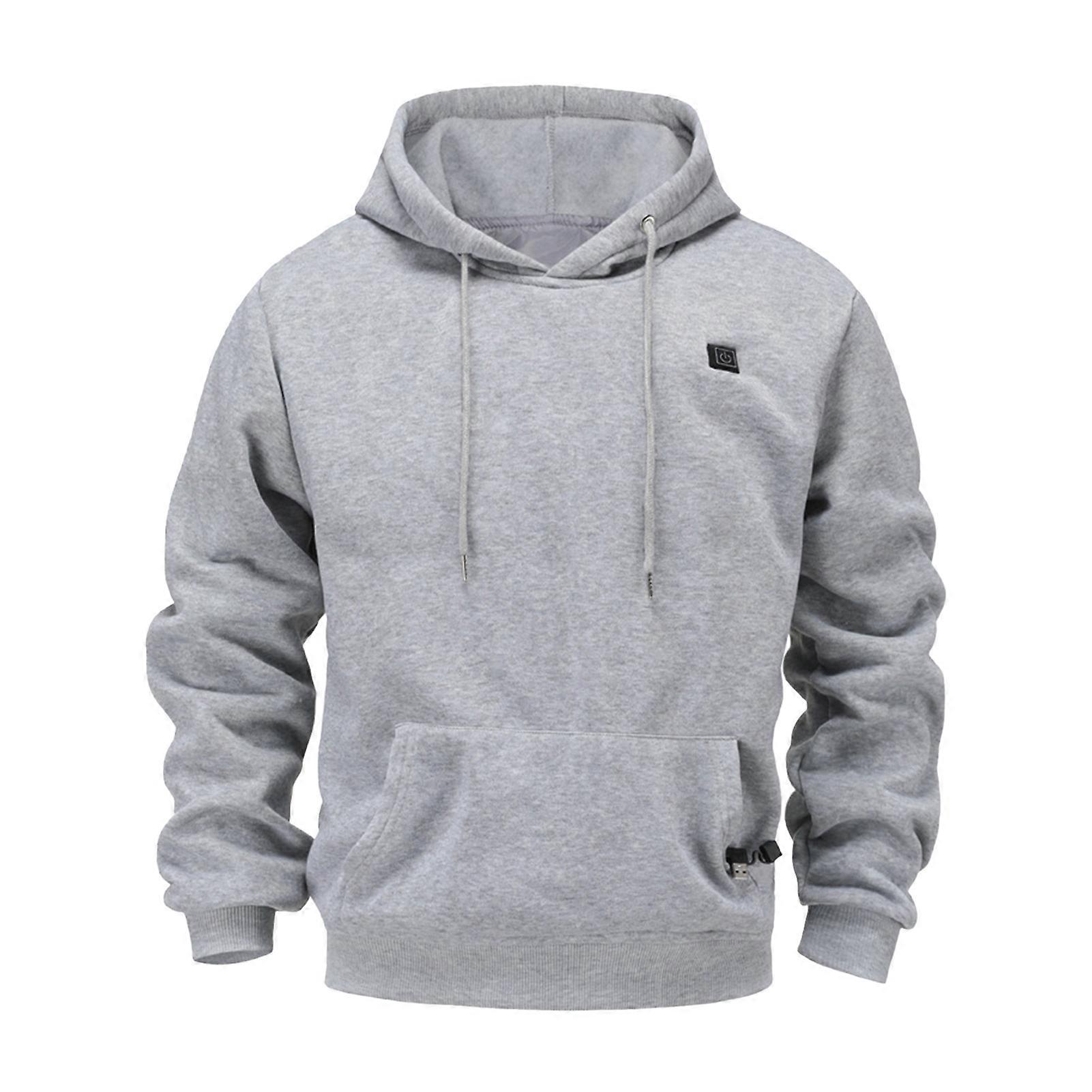 Men Heating Hoodie USB Charging Plus Size 3 Levels Temperature Adjustment Winter Top with Drawstring