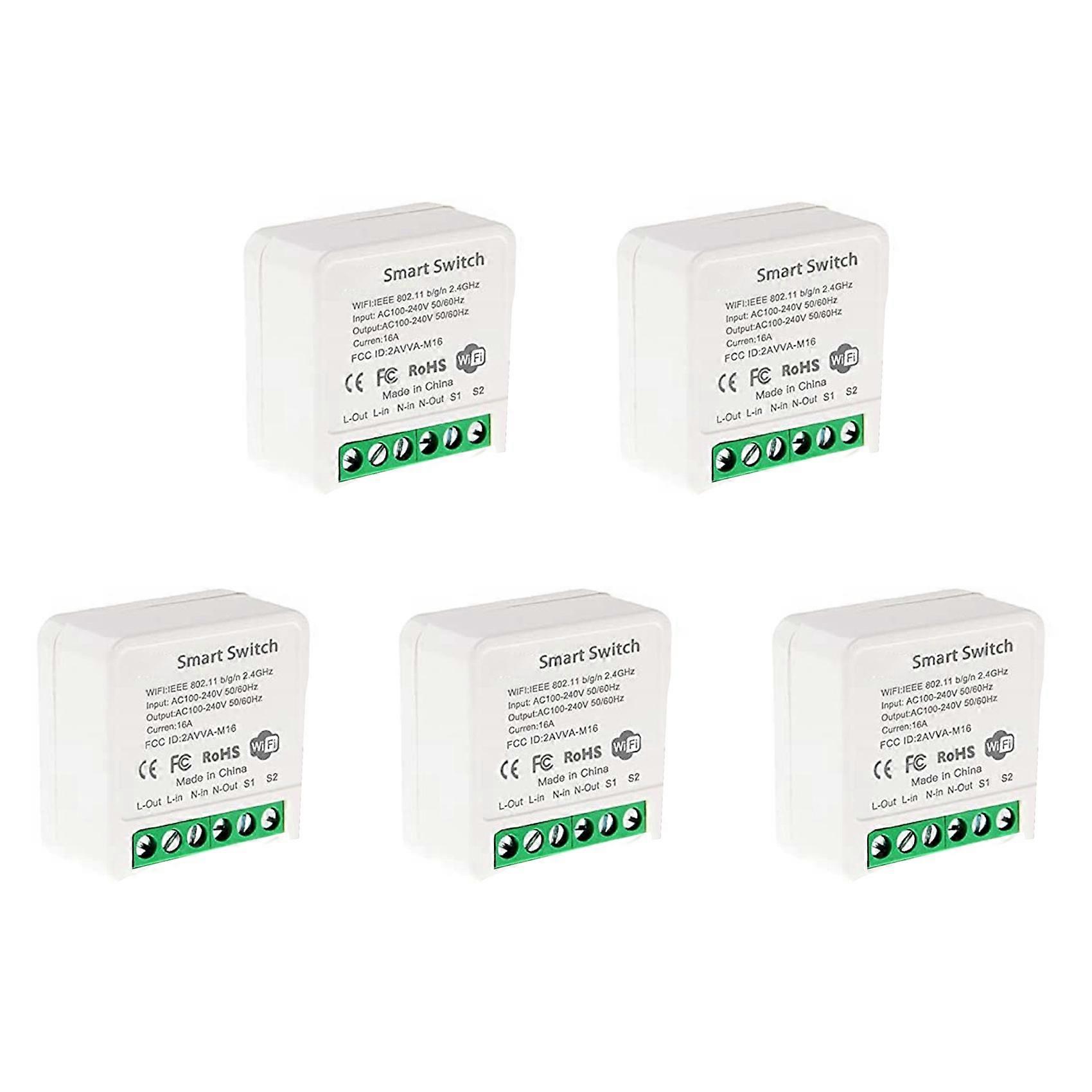 5X Mini Smart WiFi Relay Switch, DIY Timer Light Switch Module Smart Life/Tuya Application, Wireless Remote Control