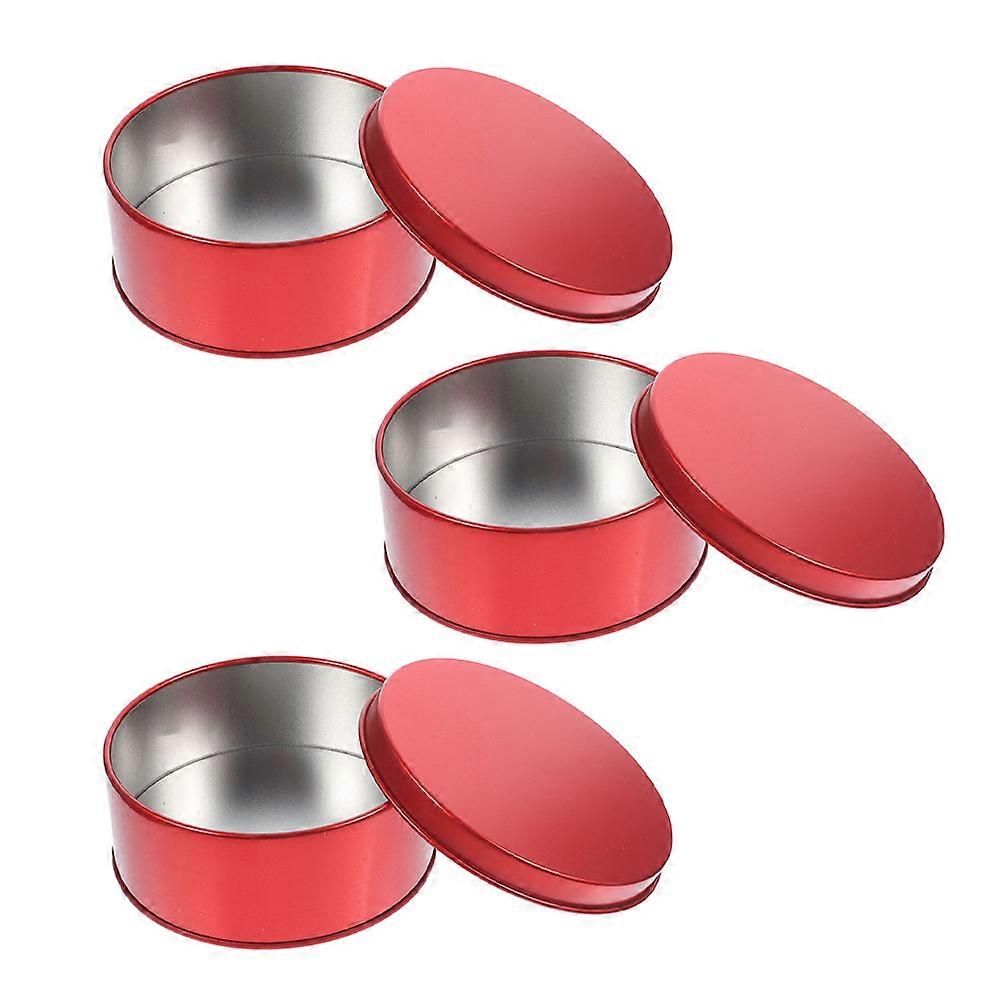 Tinplate Red Cookie Containers for Storing 3Pcs Round Candy Tins