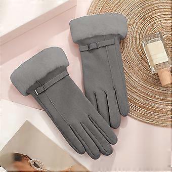 Dicke, warme Damen-Winterhandschuhe, elegante Wildlederfäustlinge, winddicht und dehnbar, geeignet zum Autofahren und Laufen, Grau
