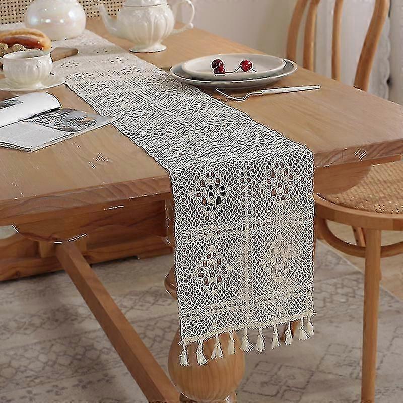 Lace Table Runner, Hollow Symmetrical Checkered Table Runner