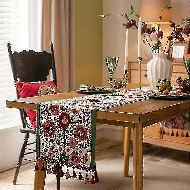 Polyester Table Runner Sunflower Pattern compatible Dining Table Bright Sunflower Decor