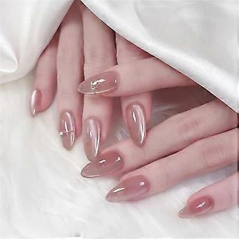 24 Pcs Almond Shape False Nail Simple Press On Nail Rhinestones Acrylic Nail Glossy Full Cover Stick on Nail for Woman