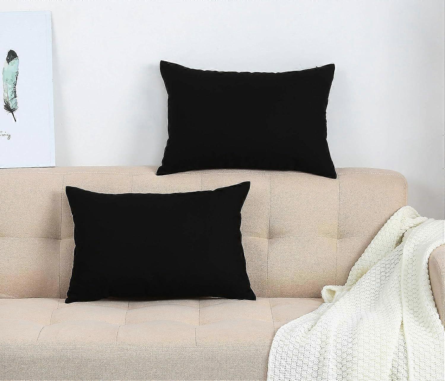 Cotton Solid Throw Pillow Covers, 12" x 18" , Black