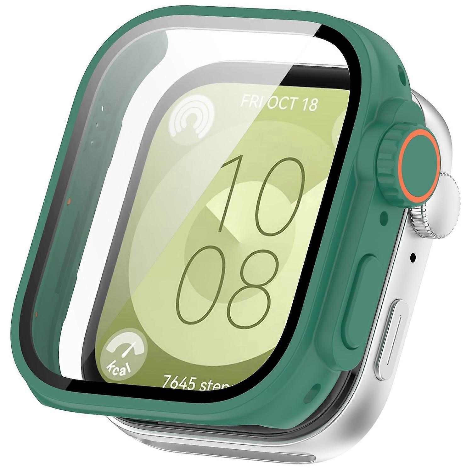For Huawei Watch Fit 3 Plastic Watch Case Cover + H9 Protective Glass Green