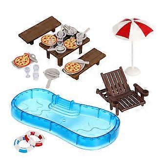 2er-Set Wwawa Haus-Schwimmbad-Miniaturset zum Spielen, Kunststoffzubehör