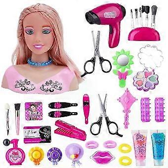 35-piece children's hairdresser head, makeup head, 22 cm tall, styling head, role-playing head, doll head, toy, gift for princess (C)