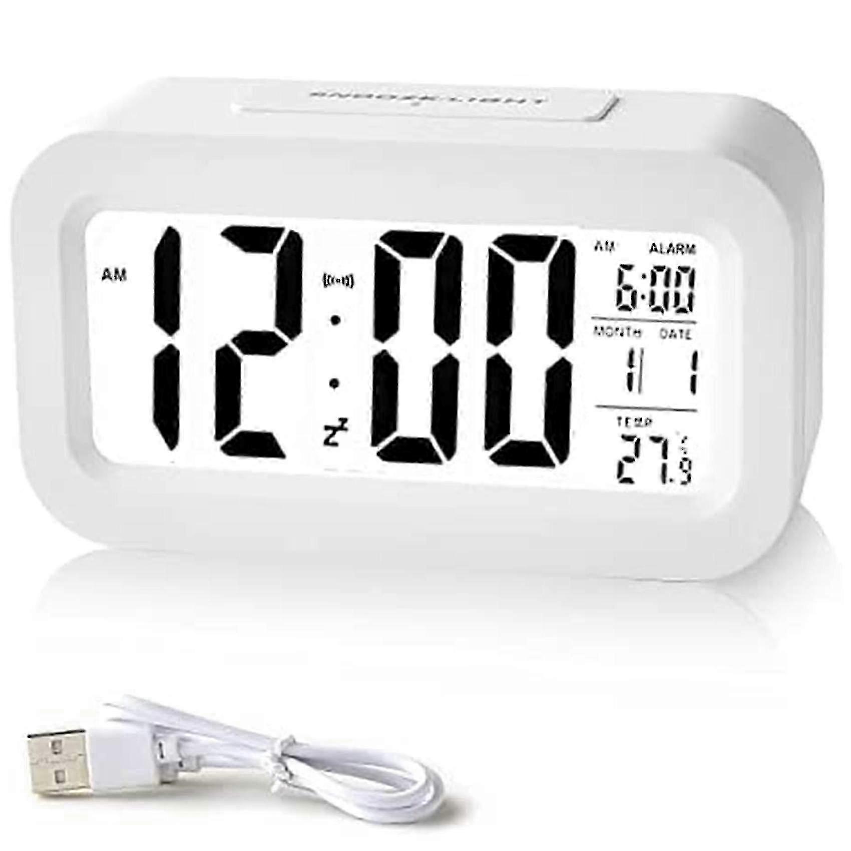 Digital Alarm Clock Rechargeable Digital Clock With Smart Light Sensor Date And Temperature Indicat