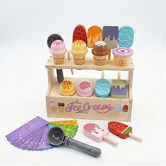 Eisdielen-Spielset aus Holz, Stapelbausteine ​​mit Waffeln, Löffeln und Toppings, Montessori-Sortierspielzeug für Kleinkinder