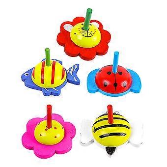 Cartoon Wood Gyro Toy for Kids 5Pcs Colorful Interactive Wooden Gyroscope Toys