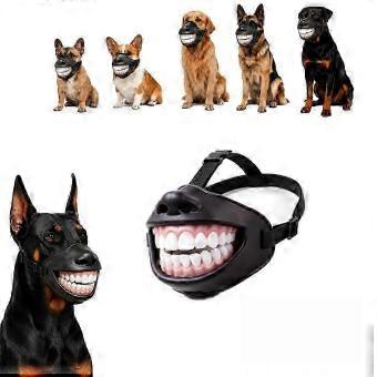 Adjustable Funny Grinning Dog Muzzle Anti-Scavenge Anti-Bite Smiling Teeth Pet Muzzle Realistic Teeth Breathable