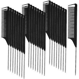 30 Pieces Parting Comb For Hair Rat Tail Comb Steel Pin Rat Tail Carbon Fiber Heat Resistant Teasin