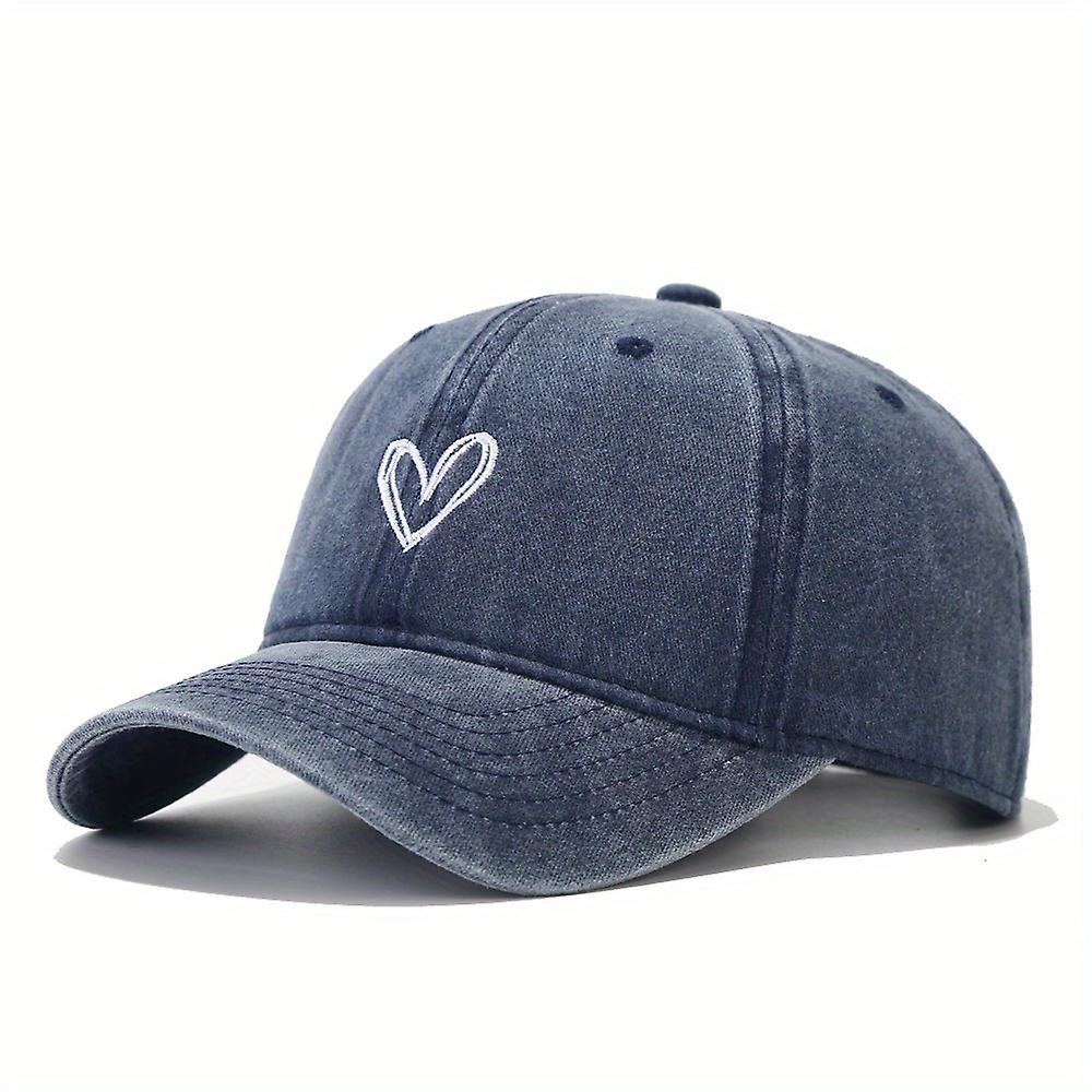 Vintage-inspired Heart-embroidered Baseball Cap With Adjustable Curved Brim