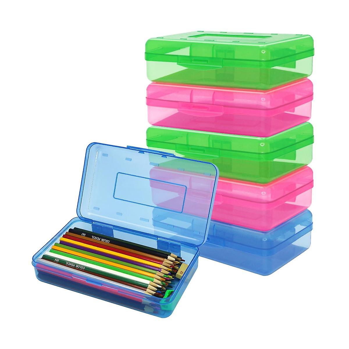 6 Pack Plastic Pencil Boxes Case Bulk Assorted Colors Capacity Pencil Box Clear Pencil Case with Li
