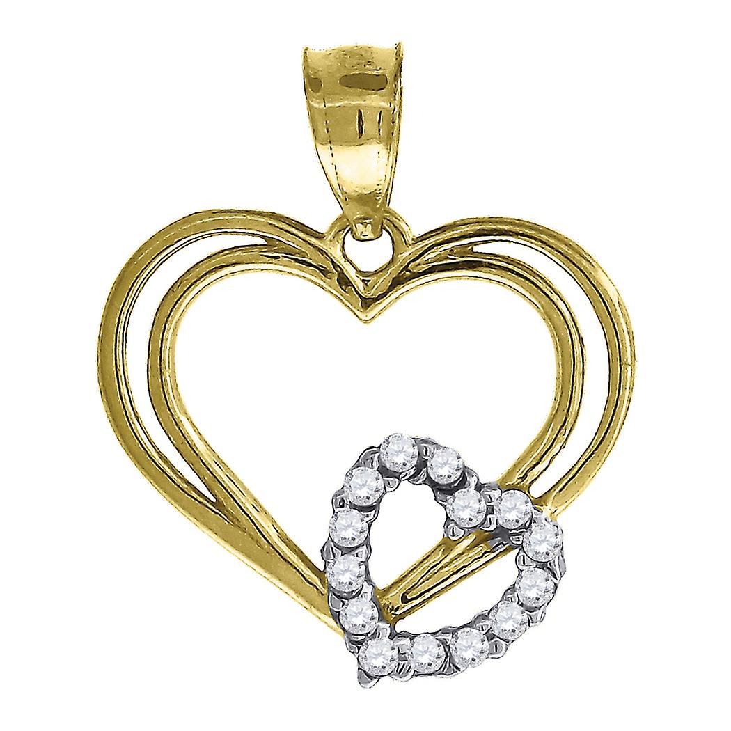 14kゴールドレディースツートーンDCラブハイト17.9mmハートペンダントネックレスチャーム-女性用ペンダント
