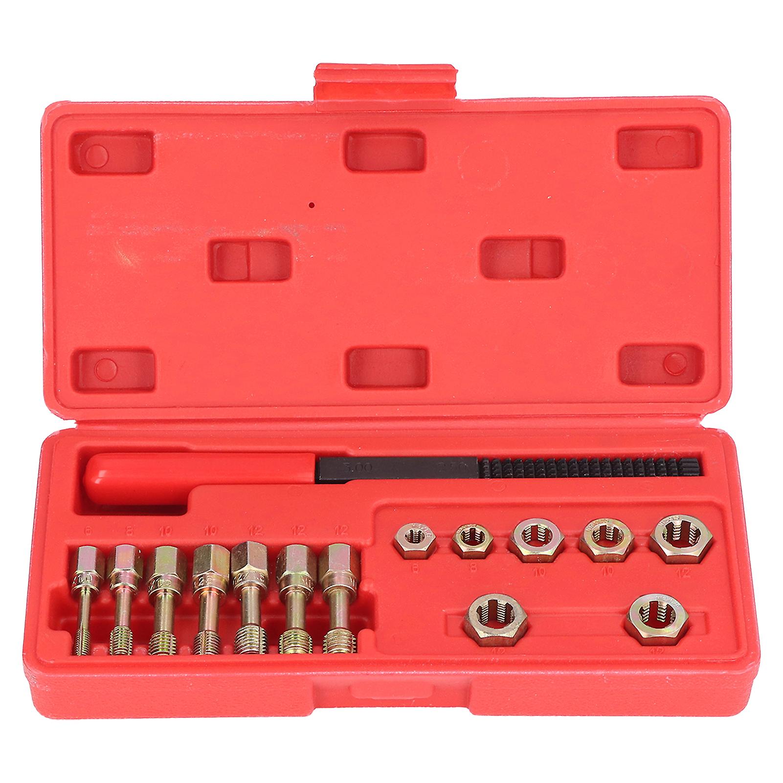 15Pcs Thread Restorer, Thread Chaser Repair Set, Repair Tool Kit with 7Pcs Die 7Pcs Tap 1Pc File for Car
