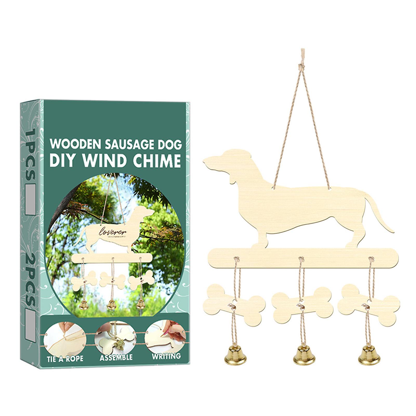 Wooden Sausage Dog DIY Wind Chime Creative Wall Hanging Ornament for Home