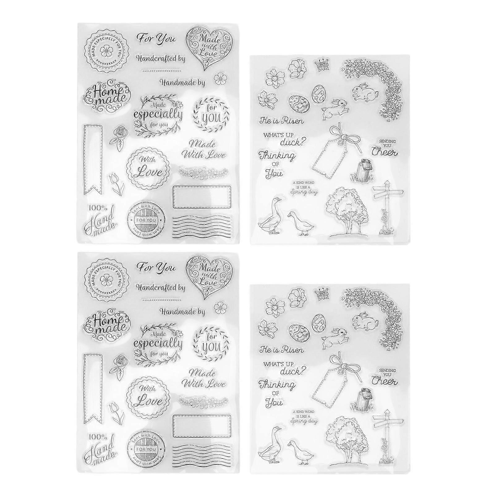 4 Sheets Clear Stamps DIY Handcraft Recyclable Clear Imprint Decorative Stamps Card Making Stamps for Diaries Envelopes