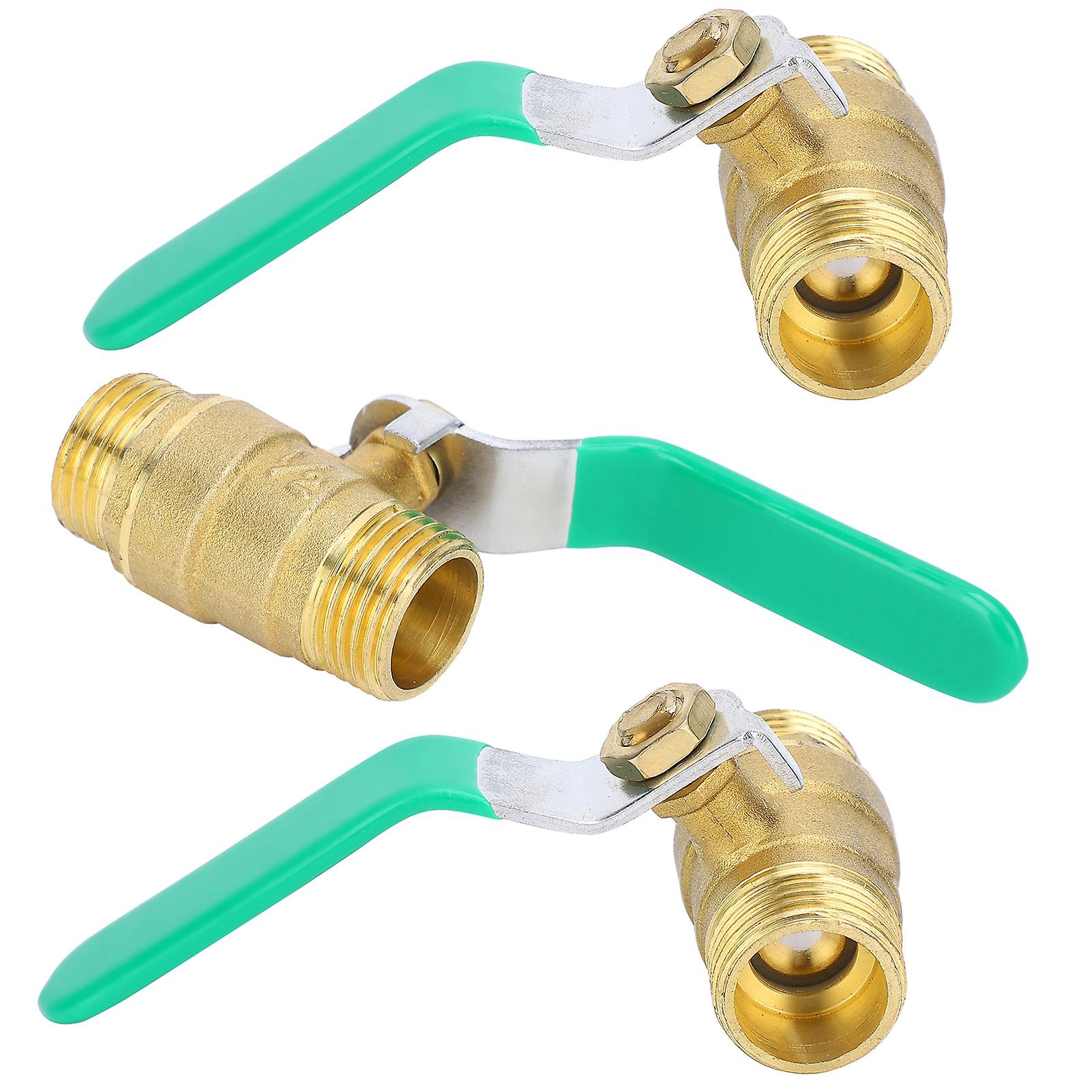 TICFOX 3Pcs Water Valve Water Pipe Valve Ball Valve Dual Male 1/2in Thread Switch Water Pipe Tube Thickened Brass Shut off Valve