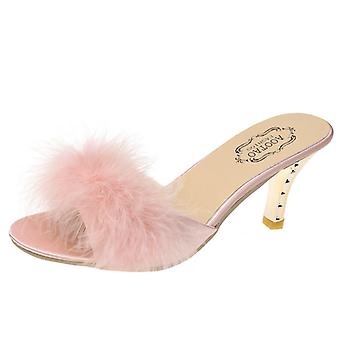 Women's Slippers Kitten Heels Fuzzy Slippers Mules Slide Sandal