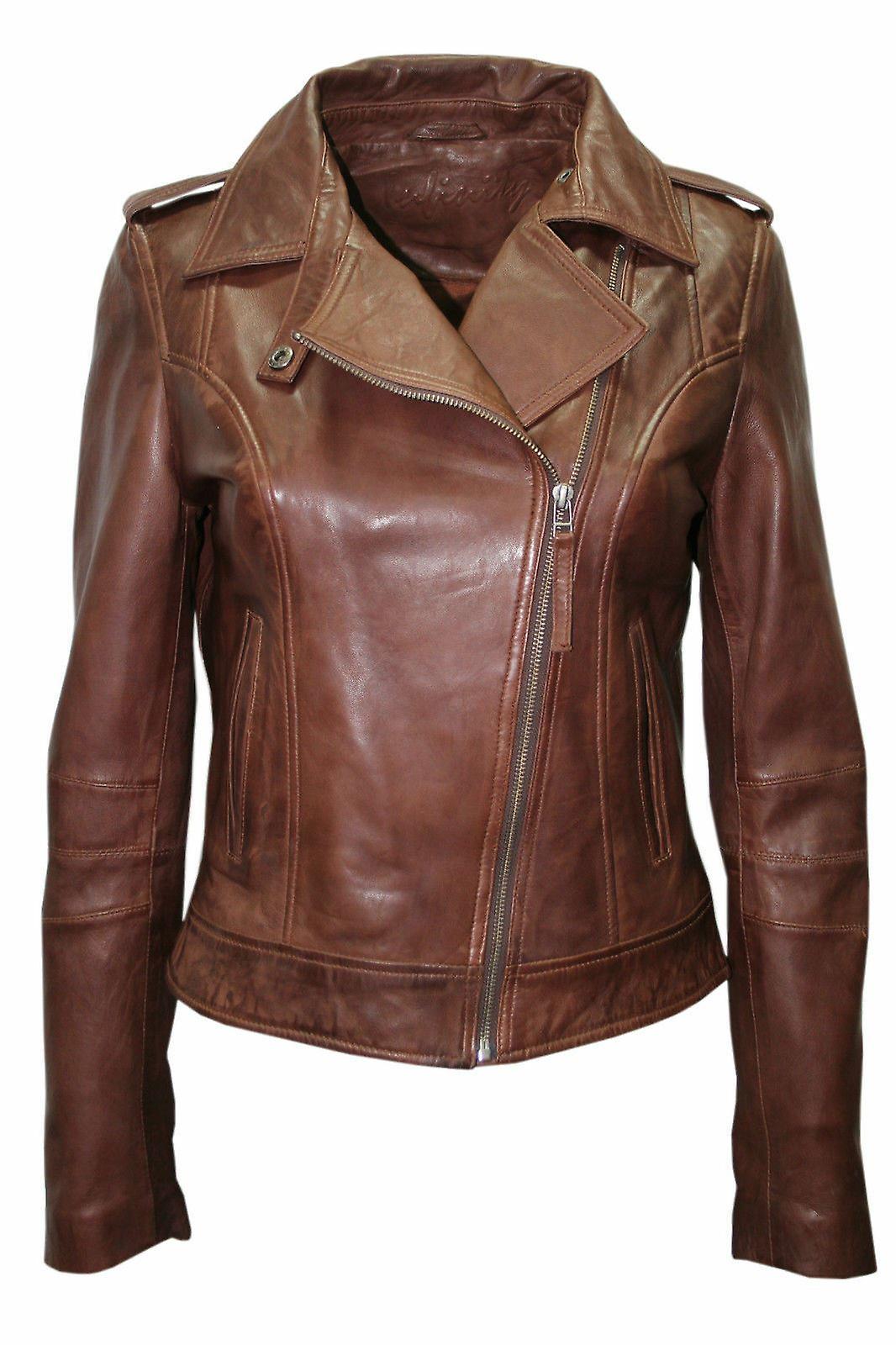 Infinity Leather Men's Brown Ladies Brando Leather Biker Jacket Uk14