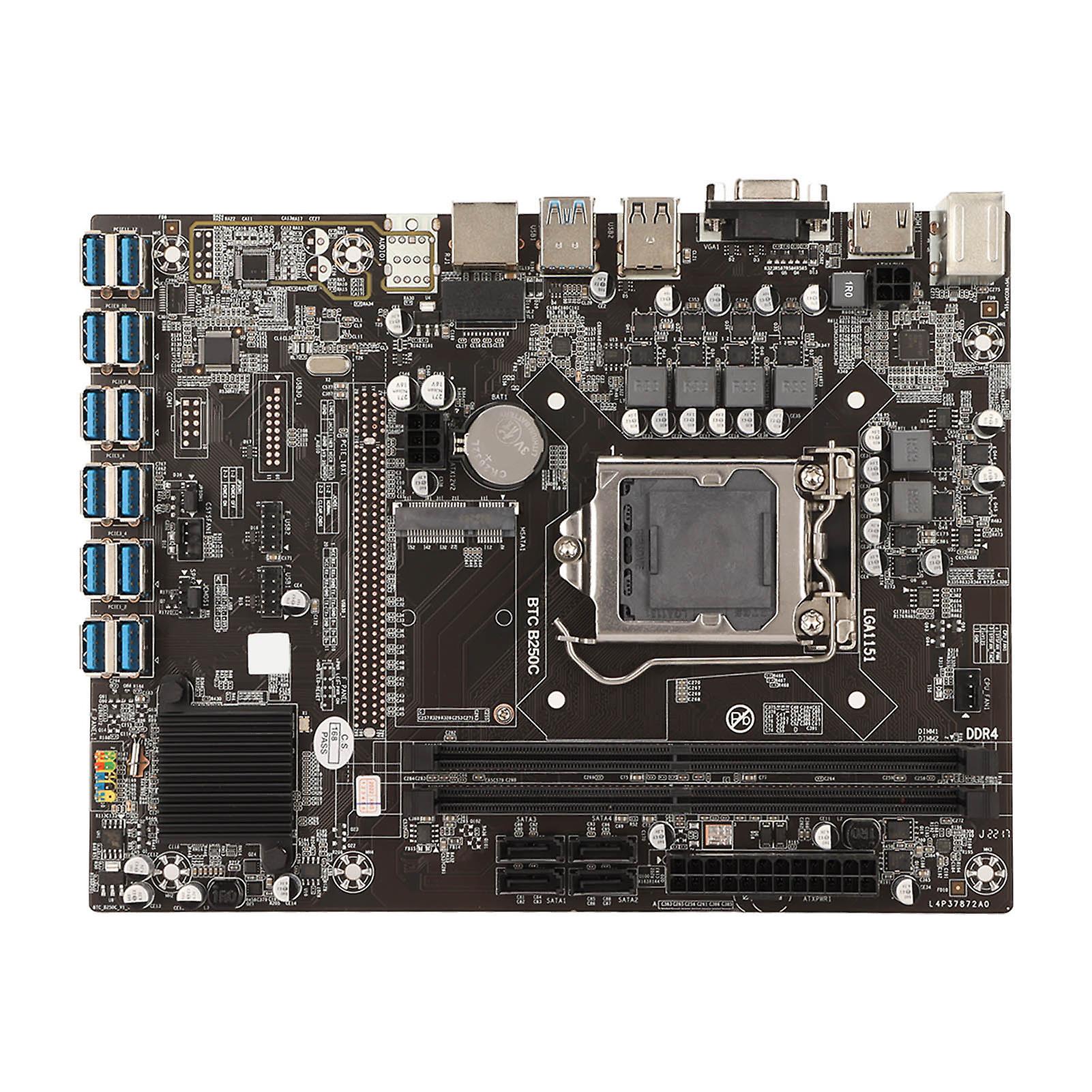 Mining Motherboard, 12 USB 3.0 to PCIE Ports, LGA1151 Interface, Dual Channel, 2 DDR4 DIMM, 4-Pin, 24-Pin, PC Motherboard