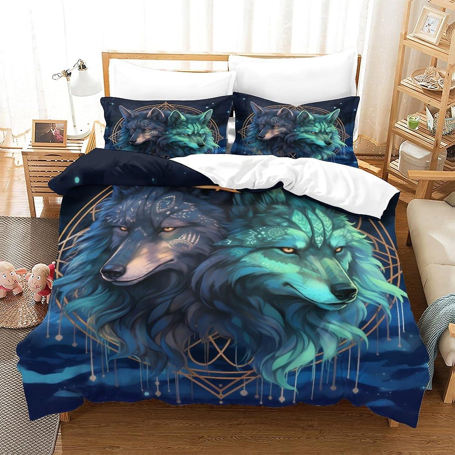 Cool Wolf Påslakan Set King Size 3D Wolf Tryckt Dekorativ Sängkläder Täcke Sängkläder Täcken Täcke Täcke Barn Vuxna Tonåringar King