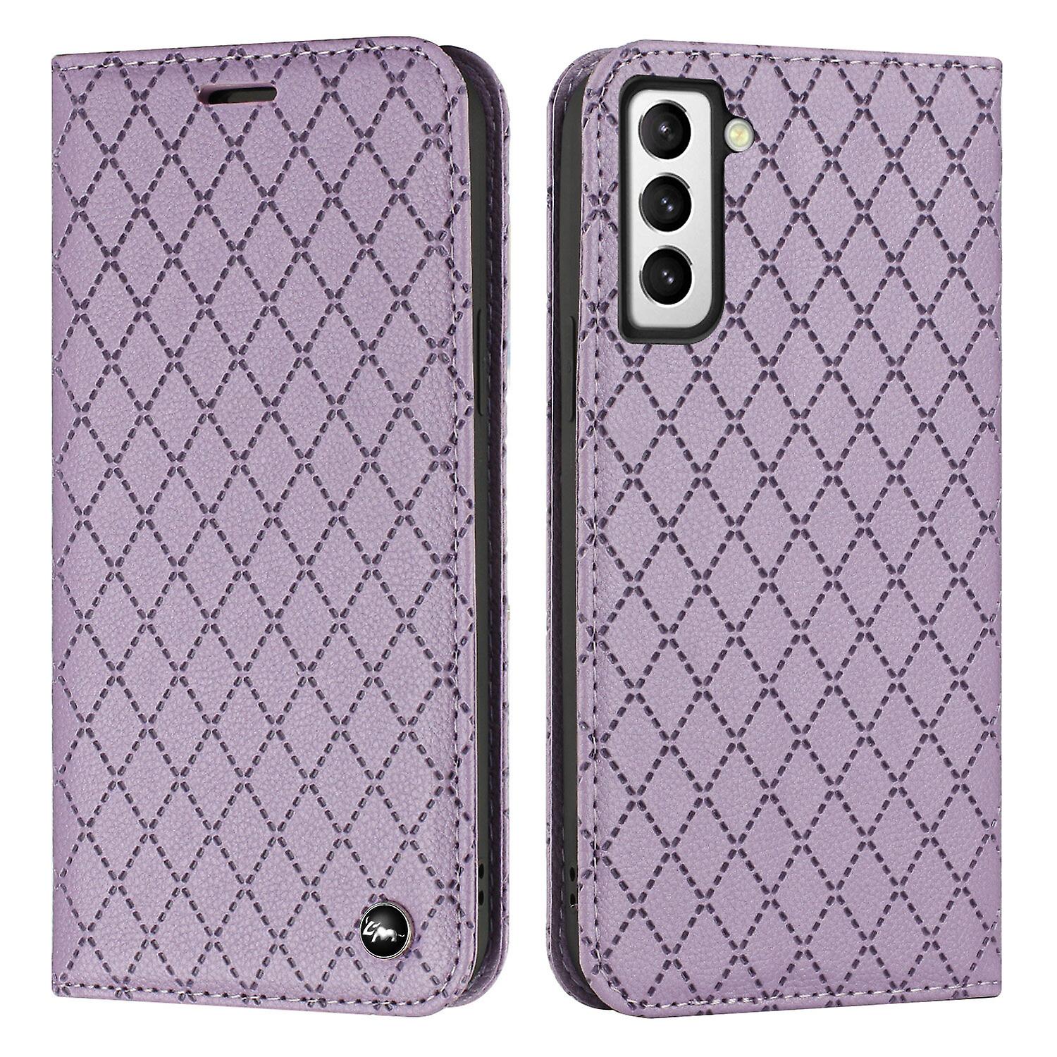 For Samsung Galaxy S22 Plus Case, PU Leather Flip Cover Magnetic Closure Wallet Card Slots Stand Case Lattice Design