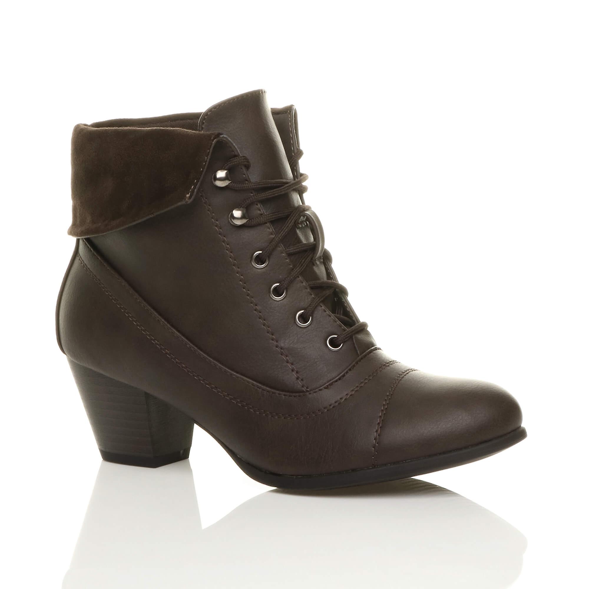 Ajvani 女士中跟系带复古毛皮袖口冬季小精灵踝靴