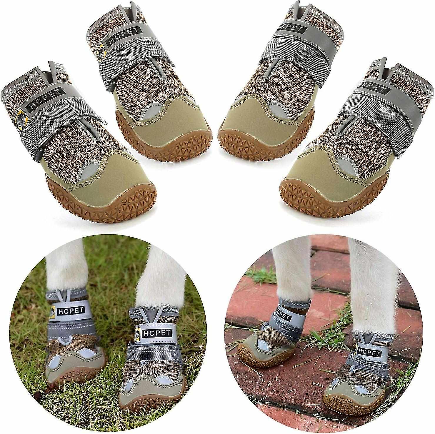 2 pairs of protective dog boots, waterproof dog shoes, suitable for medium and large dogs - Khaki (s