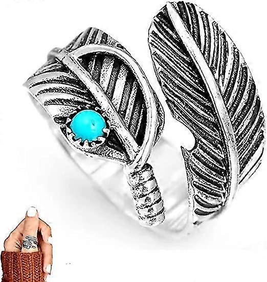 Boho Feather Turquoise Adjustable Ring,thumb Ring For Women Men