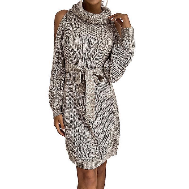 Knitted Sweater Dress With Hollow Turtleneck