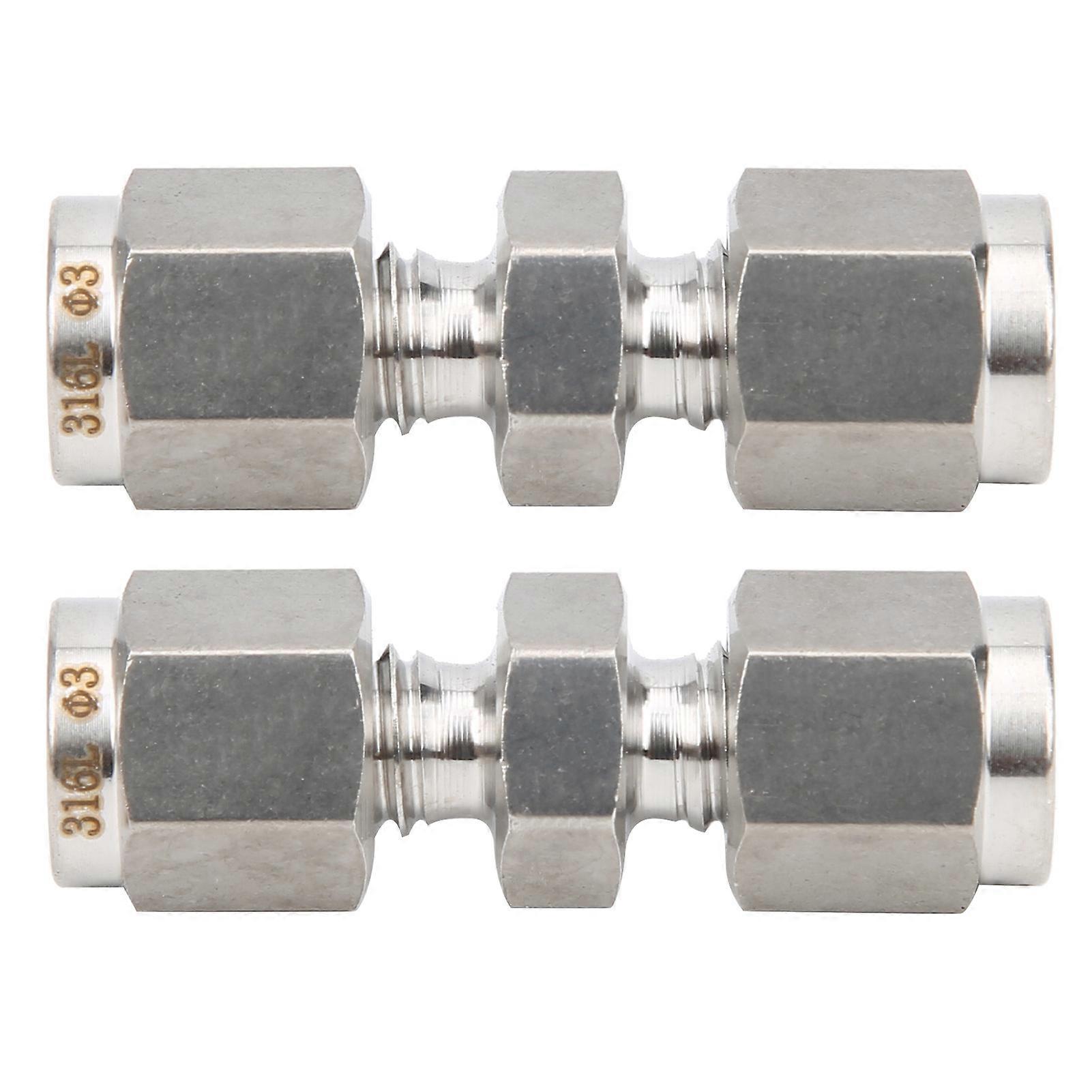 2Pcs 316 rustfritt stål kompresjonsmontering rett DoubleFerrule røradapter (3)