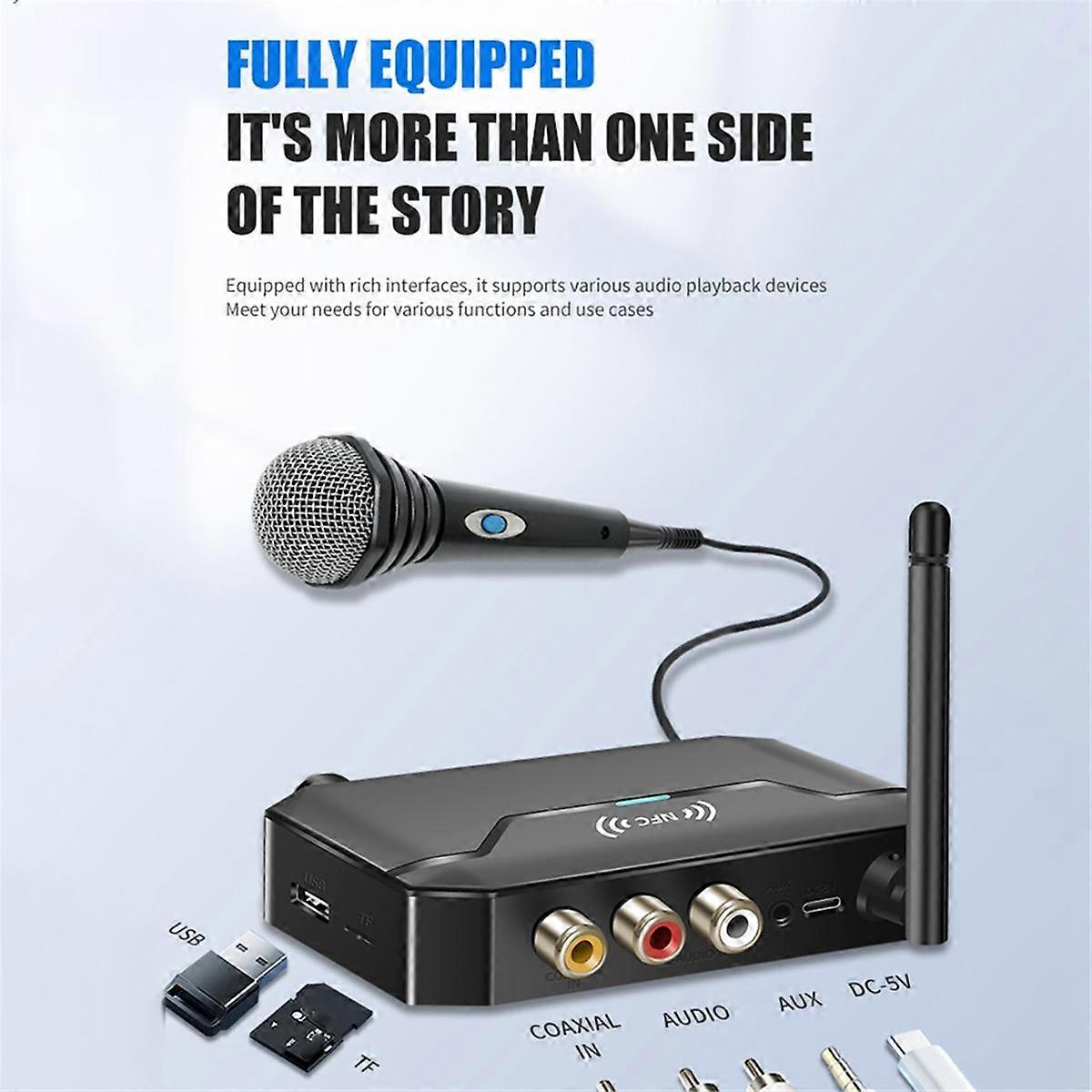 2 in 1 Bluetooth 5.3 Audio Transmitter Receiver Support NFC USB Wireless Adapter AUX//TF/Coaxial/6.5MM Interface