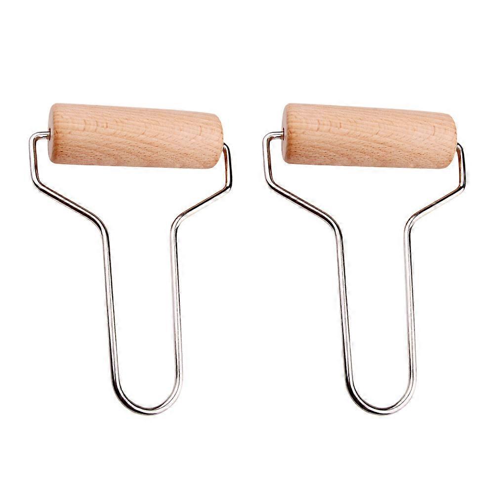 2pcs Wooden Clay Rolling Tool Handle Durable Rolling Pin Polymer Clay Stamping Tool Roller Brayer