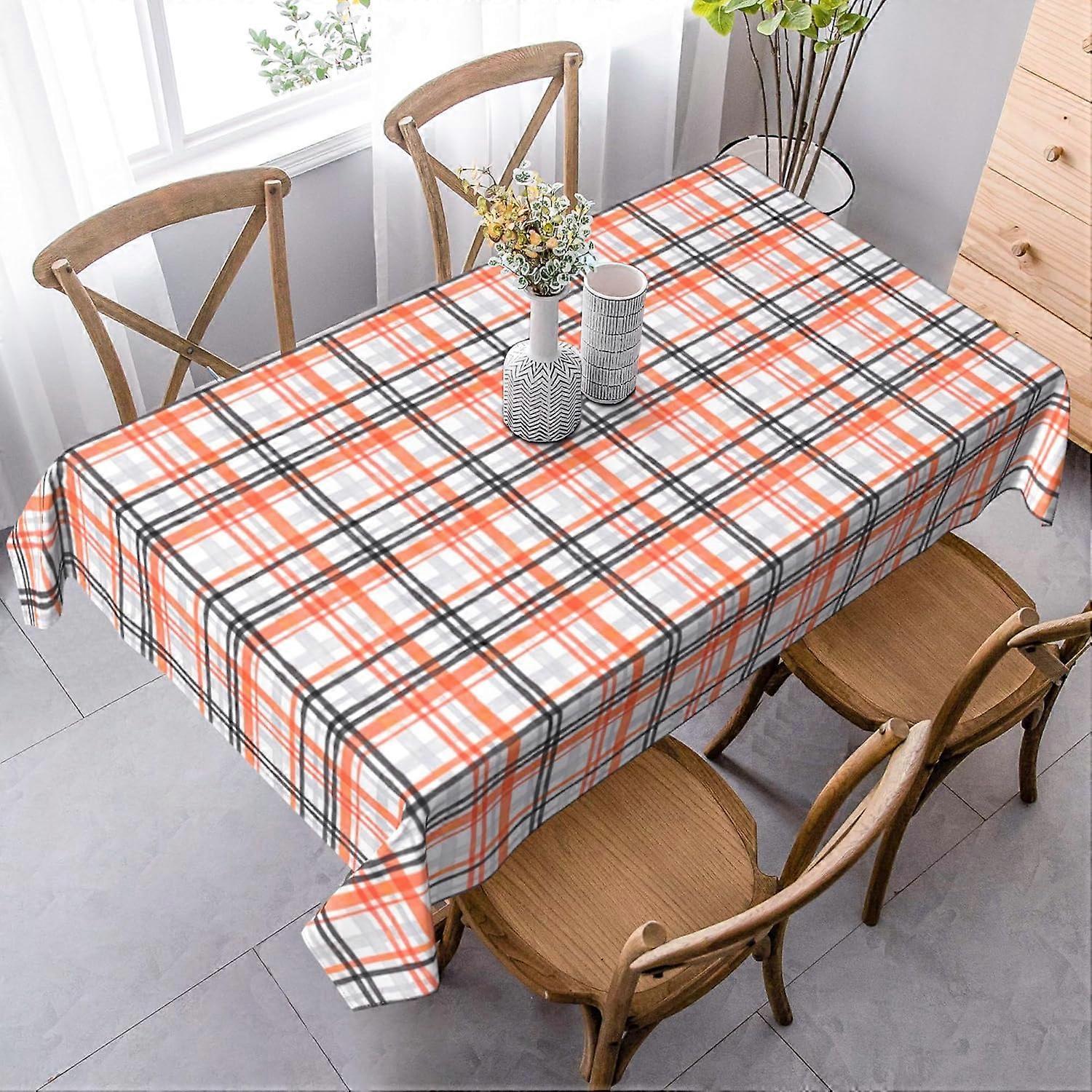 Oranžový, černý, bílý kostkovaný polyesterový ubrus - obdélník 60x120 palců / podlouhlý ubrus, ideální pro podzim, zimu, Den díkůvzdání, Vánoce, svátky a OCC