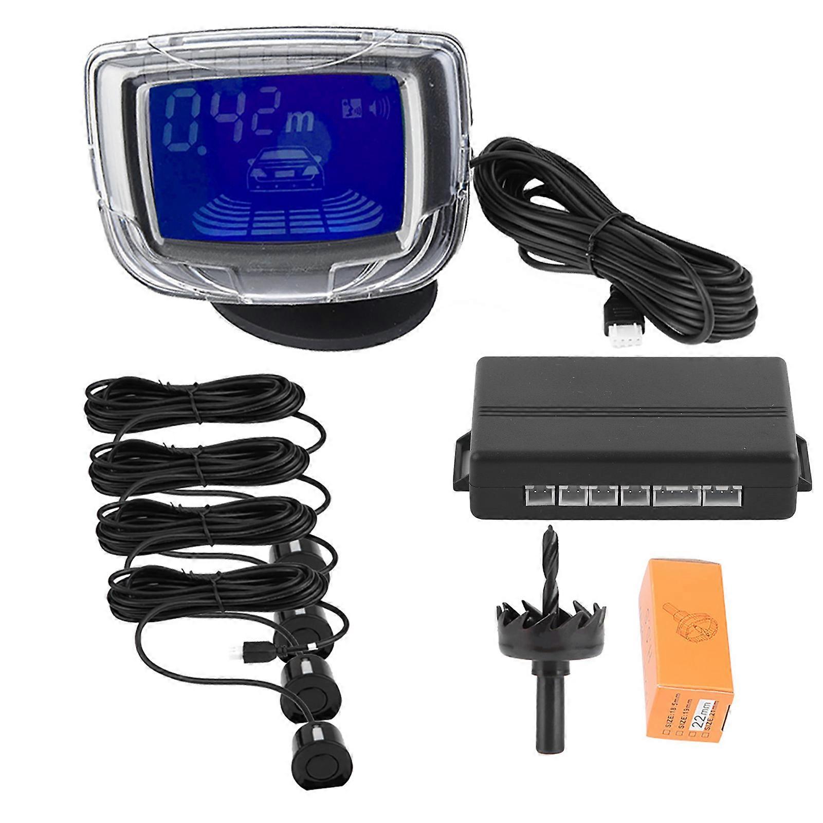 2-Zoll-LCD-Display Auto Einparkhilfe Summer Backup-Detektor-System mit 4 Radarsensoren Schwarz