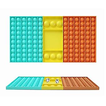 Stuff Certified® XXL Pop It Chess Board Game with Dice - 300mm Extra Large Fidget Anti Stress Toy Bubble Toy Silicone Blue-Yellow-Orange