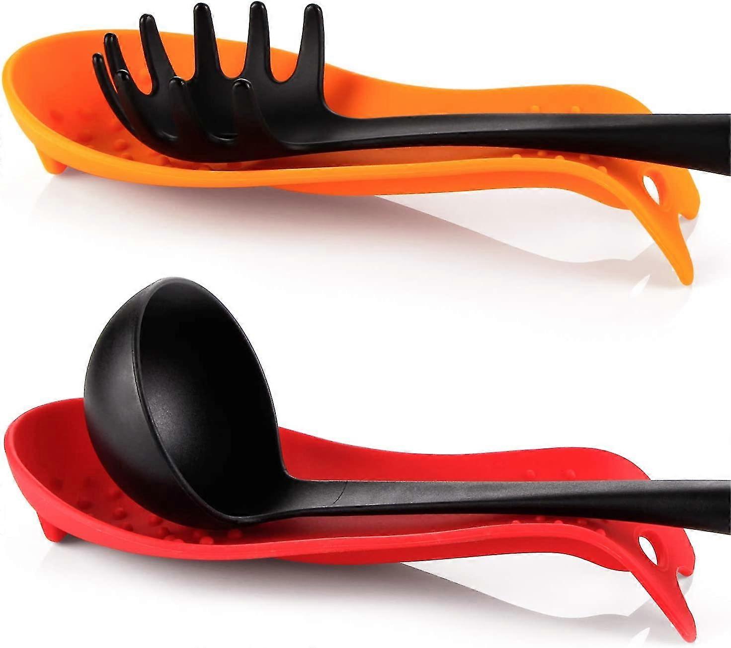 Silicone Spoon Holder, Kitchen Cookware Holder (2 Pcs, Red-orange)