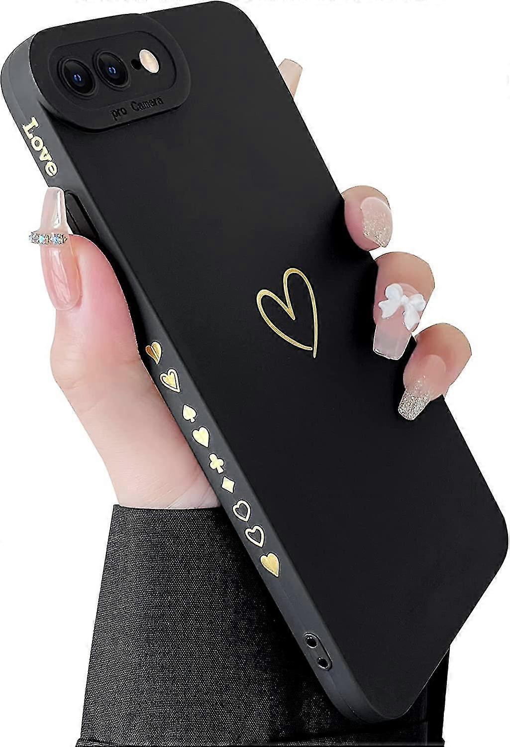 Compatible avec Iphone 7 Plus Case, Iphone 8 Plus Case Luxury Gold Heart Pattern Soft Liquid Silicone Antichoc Case pour Femmes Filles Côté Mignon Plaqué
