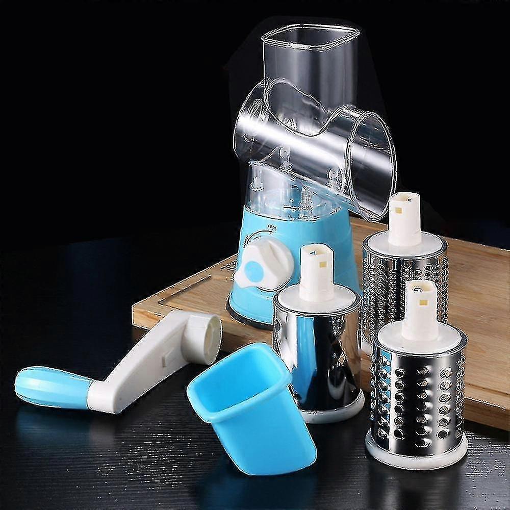 Kitchen Manual Rotary Cheese Grater With Handle - Round Cheese Shredder Grater With 3 Interchangeabl