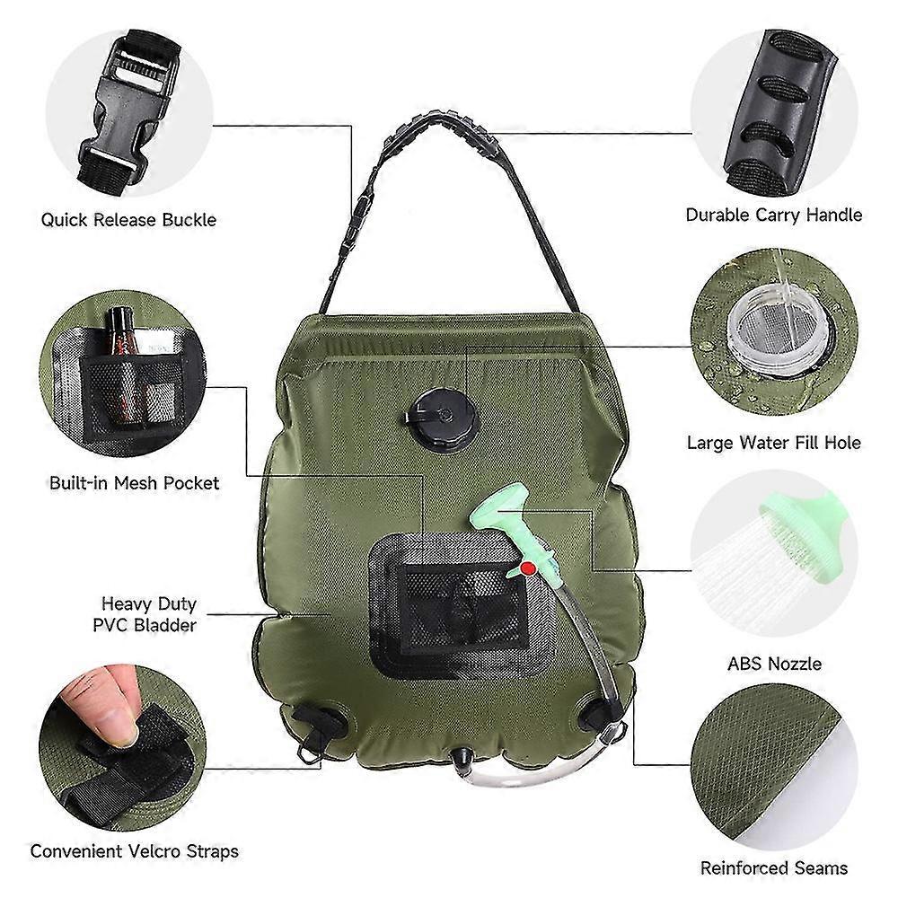 Sac Douche Solaire RISEPRO 20 L – Eau Chaude 45°C, Camping, Randonnée, Plage, Chasse – Sans Électricité