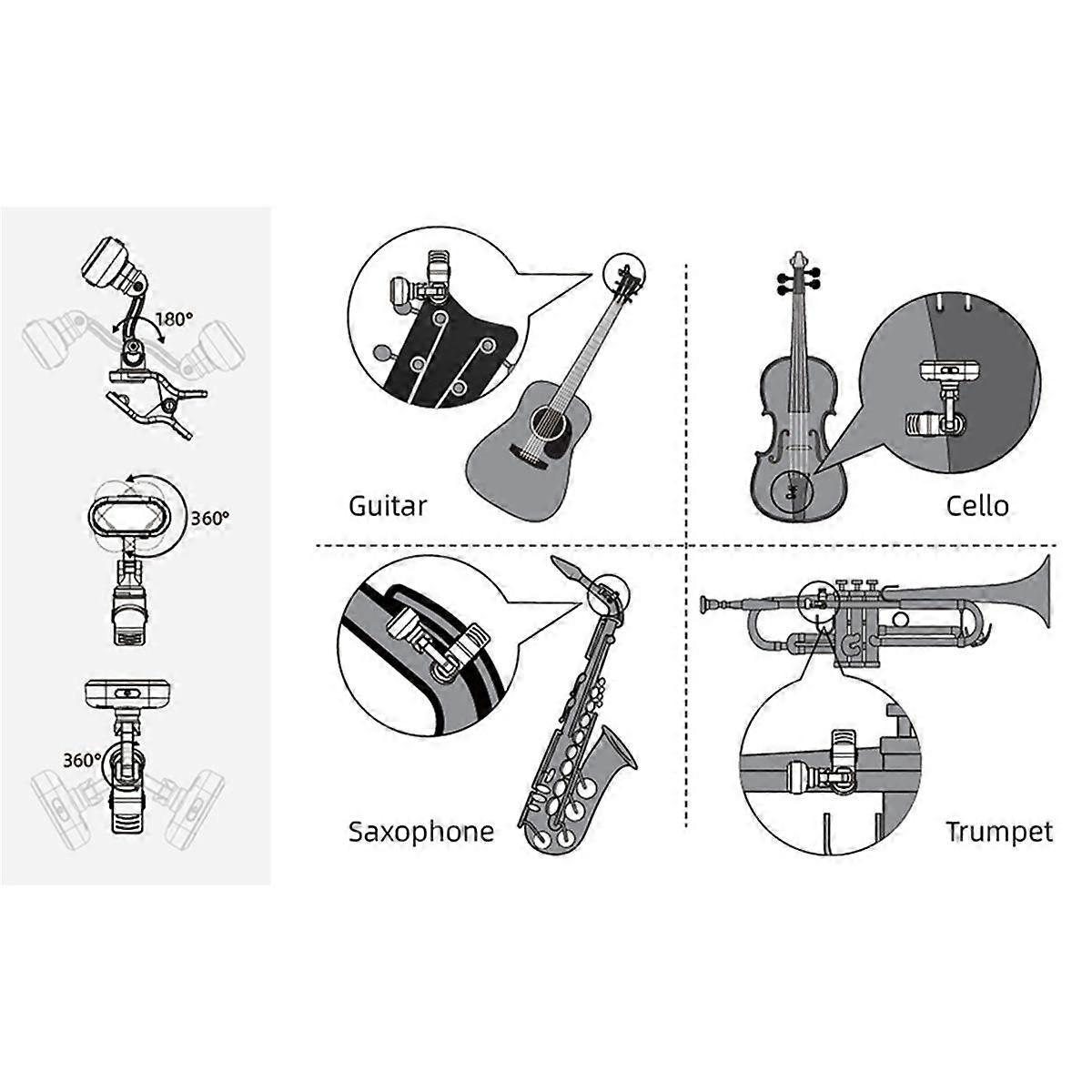 AT-800 Guitar Tuner Clip-On Tuner Rechargeable Tempo Metronome Function Electronic Tuner for Guitar Bass Ukulele