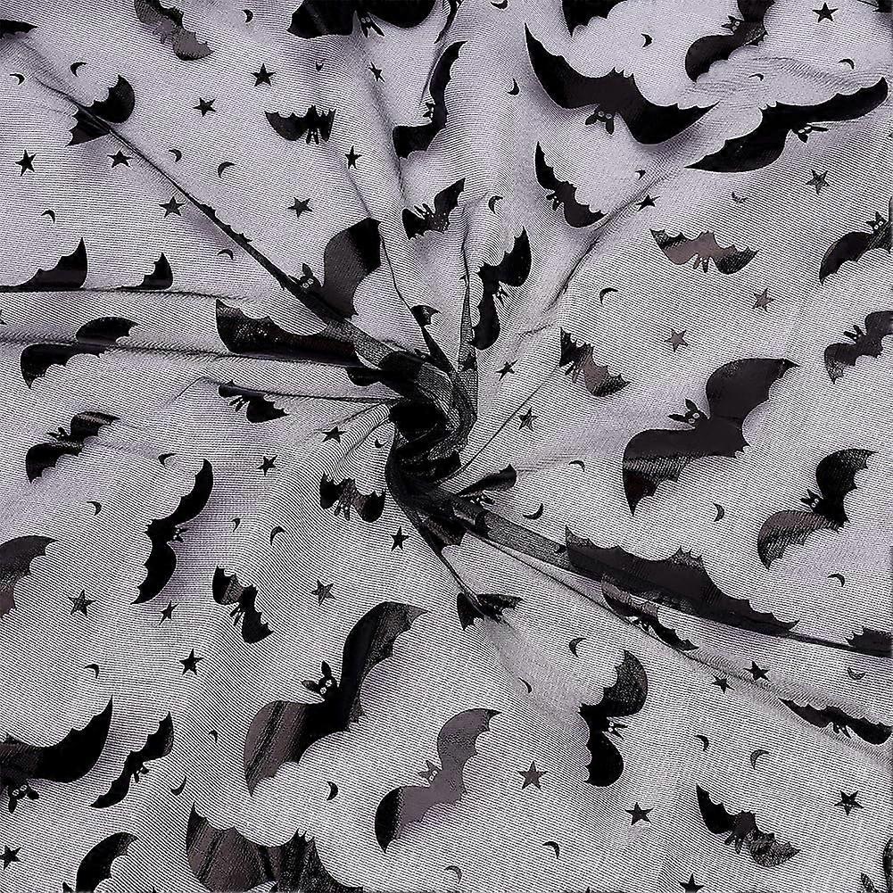 2.2Yards Black Bat Tulle Fabric with Star Moon Pattern 59inches Wide Hot Stamping Mesh Fabric Halloween Flying Bats Mesh Lace Fabric for DIY Handmade
