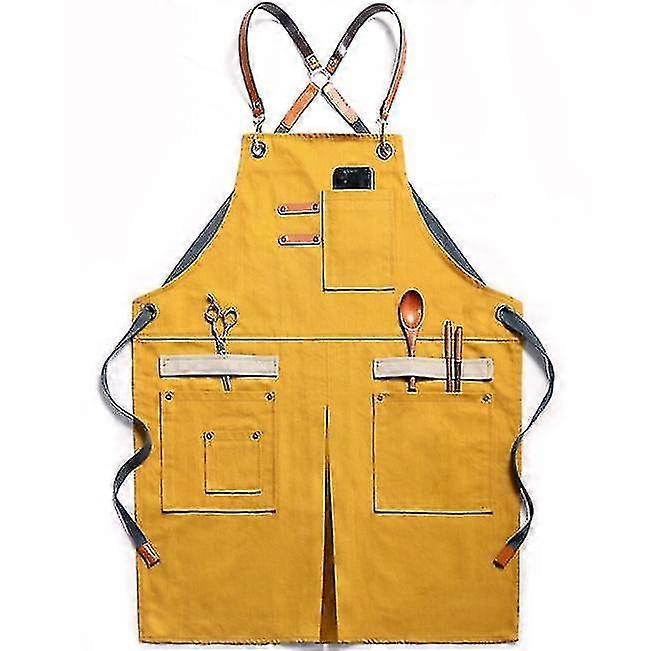 Denim Apron With  Pockets Unisex Jean Apron Adjustable Apron For  Kitchen