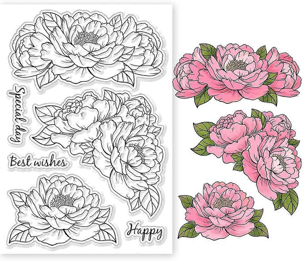 1Sheet Peony Flowers Silicone Clear Stamp Seals