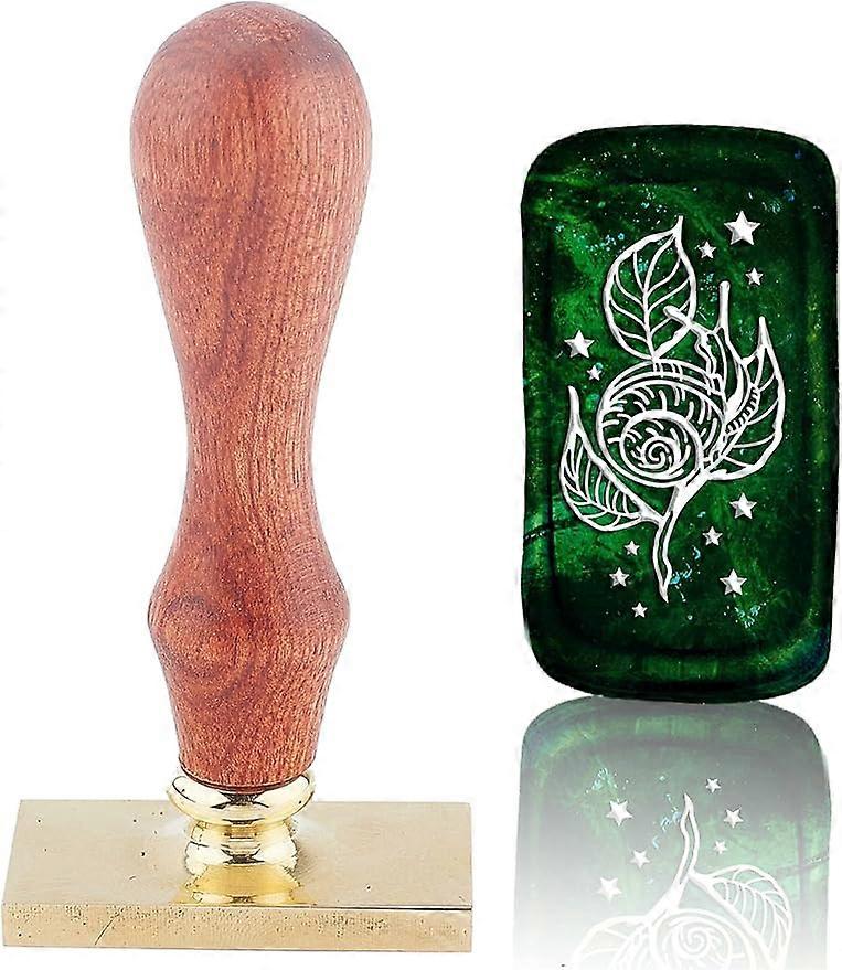 1pc Wax Seal Plant Snail Sealing Wax Stamp Rectangle Brass Seal Head with Wooden Handle