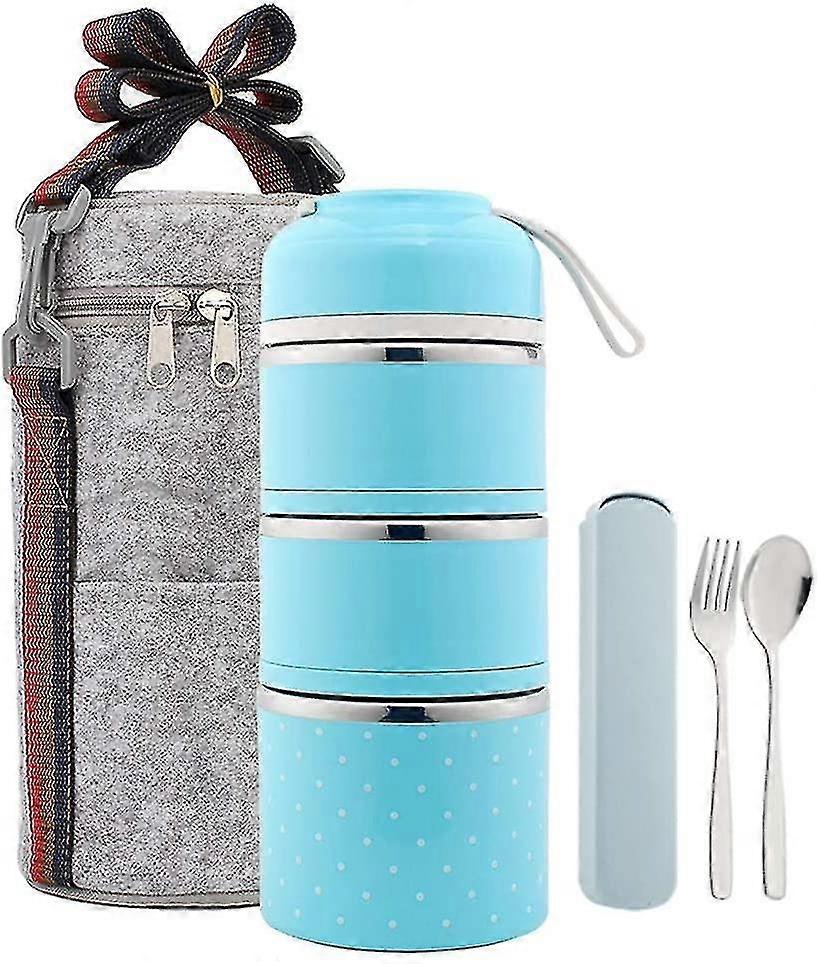 Lunch Box, Insulated Leak Proof Stainless Steel Lunch Box Container, 3 Stackable