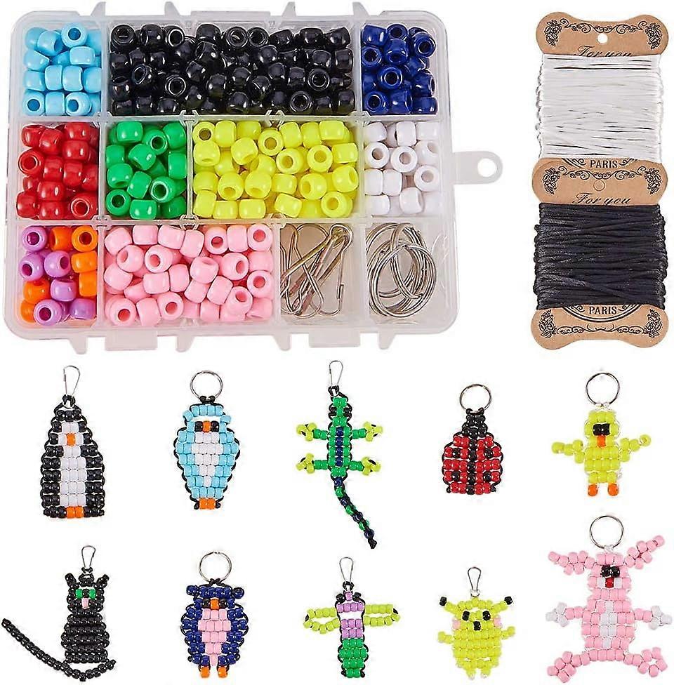 1 Box DIY 10PCS Bead Pets Kit 8mm Pony Beads Assortment Box Set with Keyring & Lanyard Clips Instruction